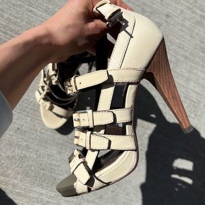 BCBG max Azira all leather cream  top and leather sole heels